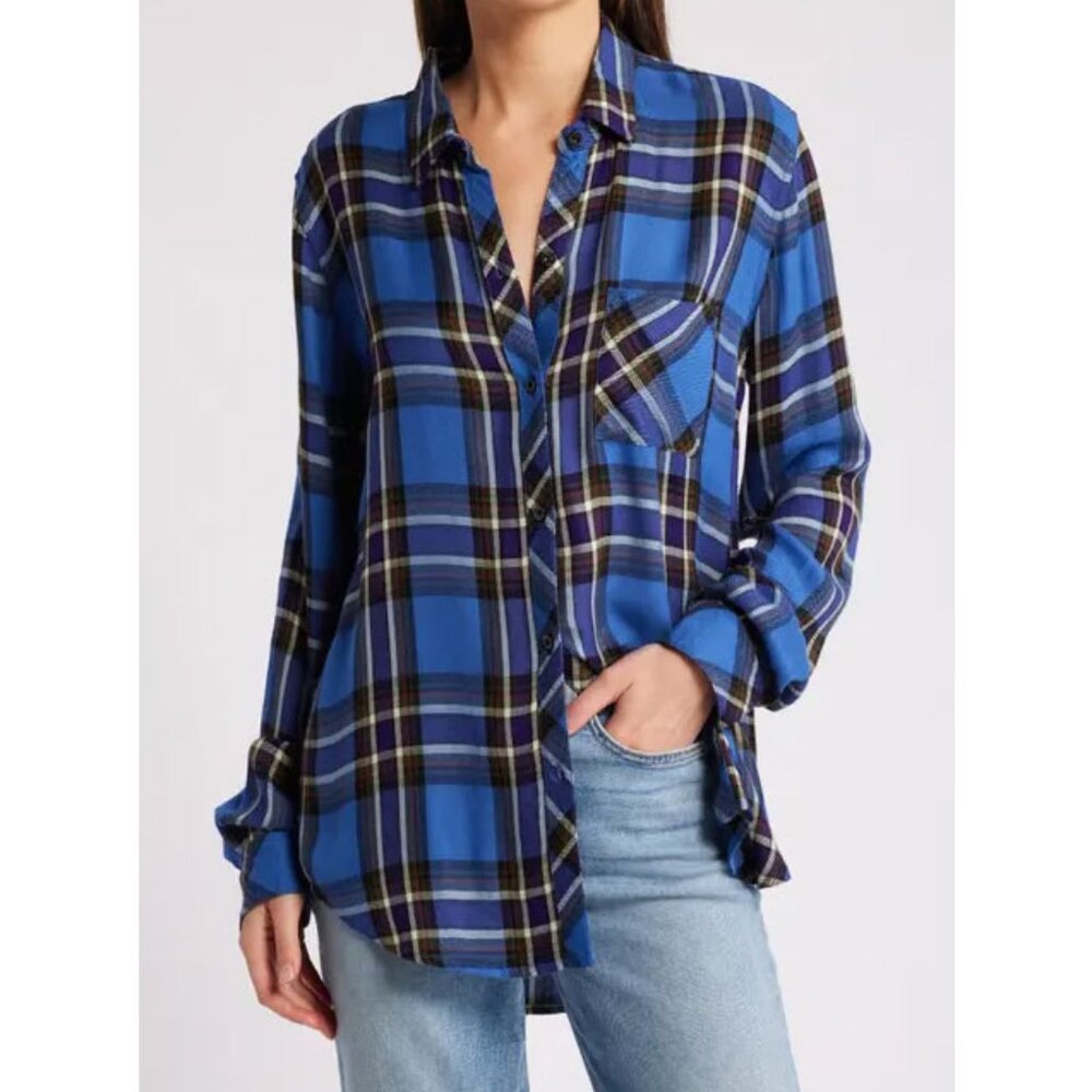 Rails classic button down plaid flannel S blue/blk SOFT Rayon